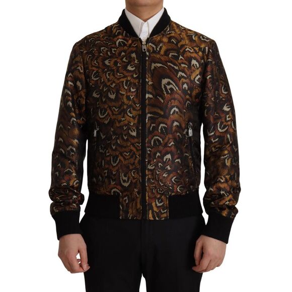 Dolce & Gabbana Brown Feather Full Zip Blouson Men's Jacket